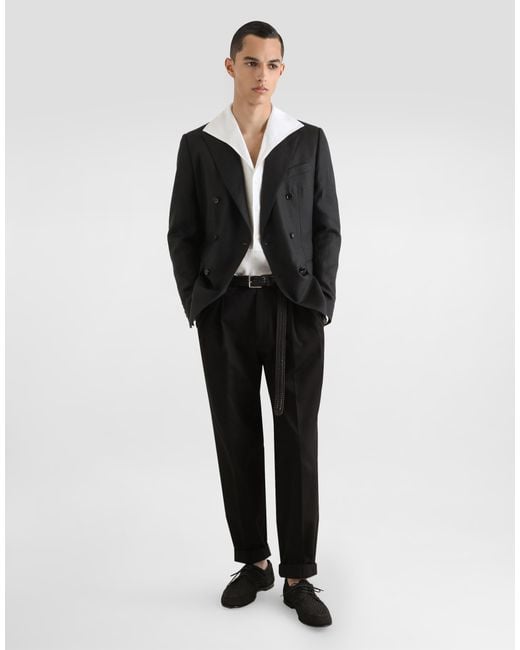 Dolce & Gabbana White Three-Button Long-Sleeved Linen Shirt for men