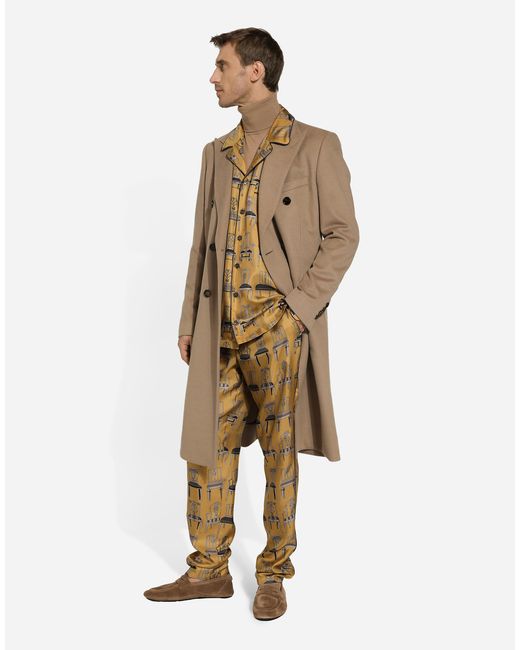 Dolce & Gabbana Natural Double-Breasted Cashmere Coat for men