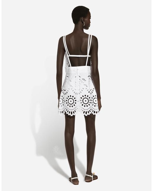 Dolce & Gabbana White Cotton Minidress With Straps And Cut-Out Detailing