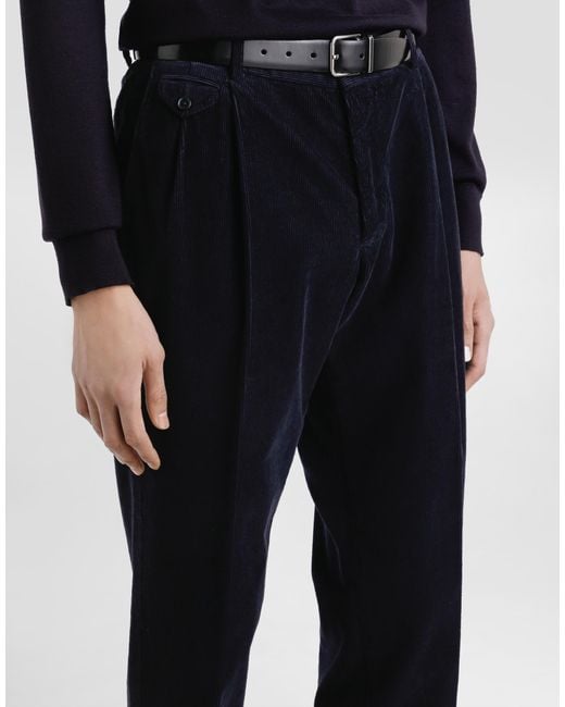 Dolce & Gabbana Blue Garment-Dyed Velvet Trousers for men