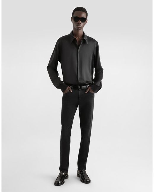 Dolce & Gabbana Black Silk Satin Martini-Fit Shirt for men