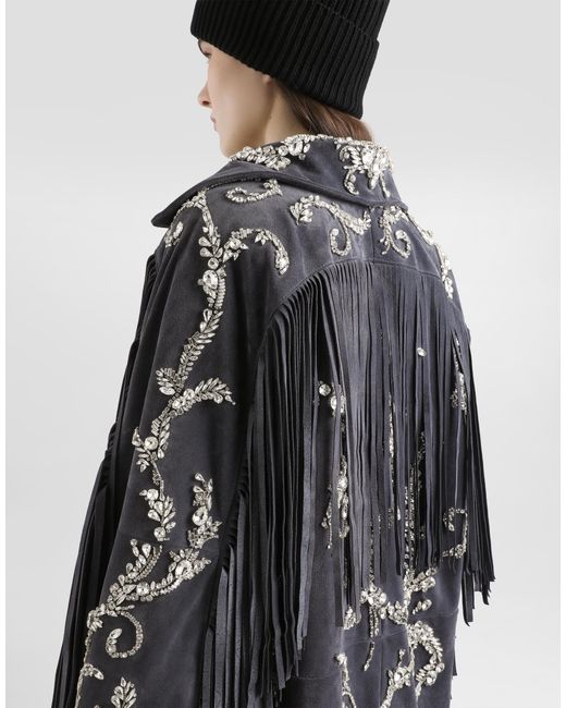 Dolce & Gabbana Blue Embroidered Split Leather Jacket