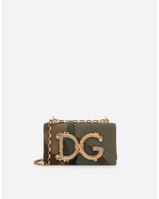 Dolce & Gabbana Green Dg Girls Phone Bag In Camouflage Patchwork