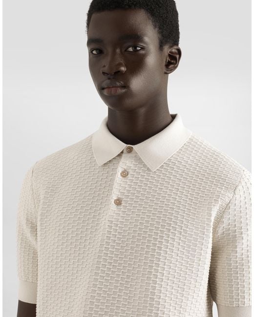 Dolce & Gabbana Natural Cotton Polo-Shirt With Embroidered Logo for men