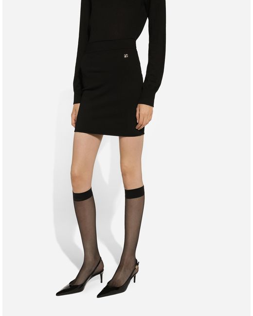 Dolce & Gabbana Black Short Stretch Viscose Knit Skirt With Dg Logo