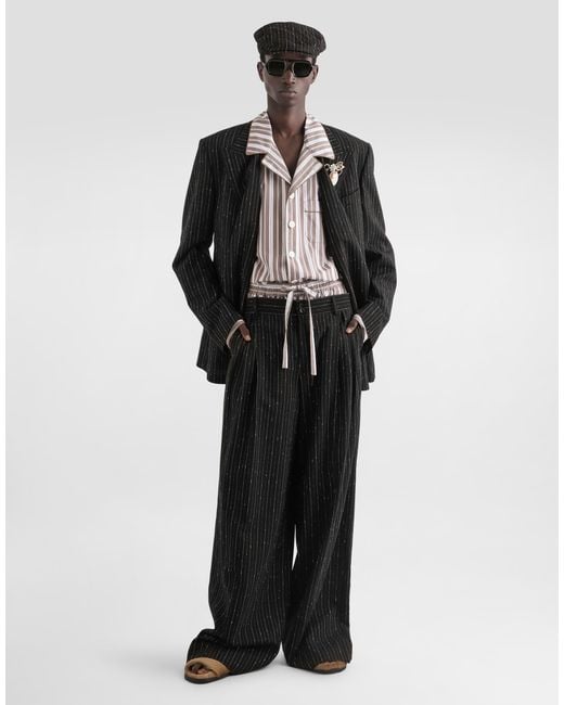 Dolce & Gabbana White Striped Poplin Vanity Trousers for men