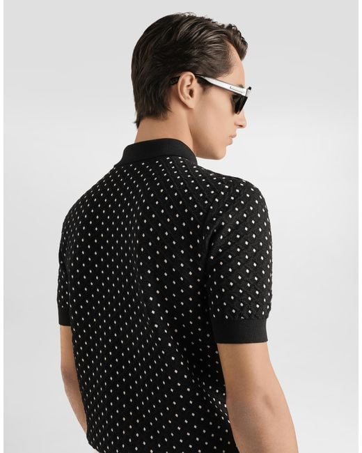 Dolce & Gabbana Black Polka-Dot Buttoned Polo Shirt for men