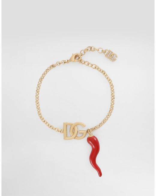 Pulsera Con Logotipo Dg Y Detalle De Cuerno Dolce & Gabbana de color White