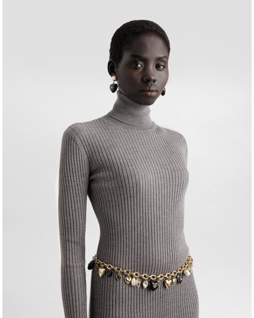 Dolce & Gabbana Gray Turtleneck Long Dress
