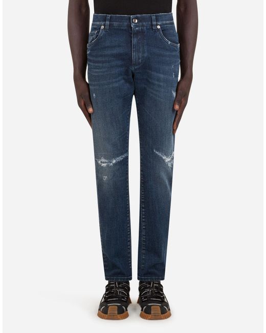Dolce & Gabbana Blue Slim-fit Stretch Jeans With Rips for men