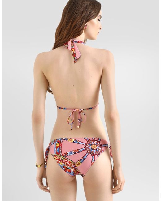 Dolce & Gabbana Red Carretto-Print Triangle Bikini