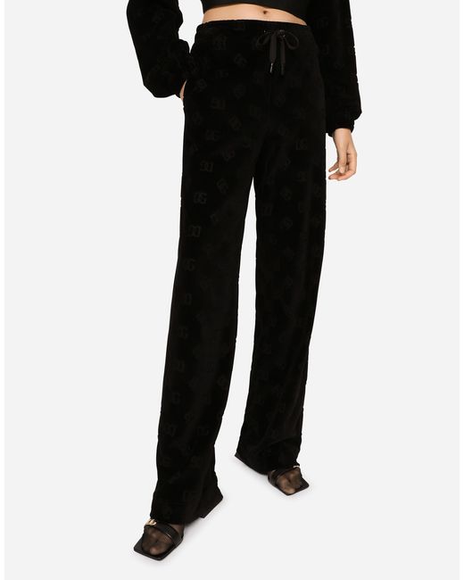 Dolce & Gabbana Black Hose aus beflocktem Jersey mit DG-Logo allover
