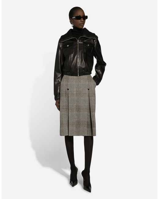 Dolce & Gabbana Gray Glen Plaid Calf Length A Line Skirt
