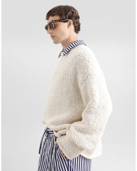 Dolce & Gabbana White Cotton-Blend Pullover for men