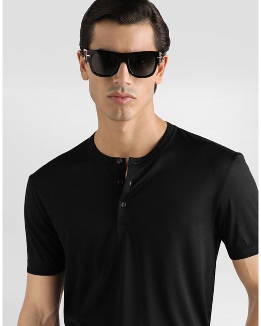 Dolce & Gabbana Black Silk Serafino T-Shirt for men