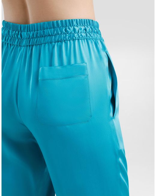 Pantalon Avec Taille Élastiquée En Satin De Soie Dolce & Gabbana en coloris Blue
