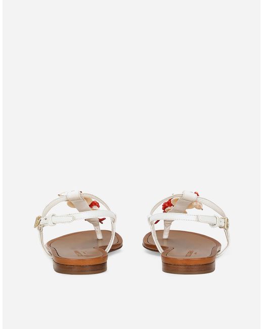 Dolce & Gabbana White Embellished Thong Sandals