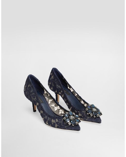 Dolce & Gabbana Blue Lace Pumps With Brooch Detailing
