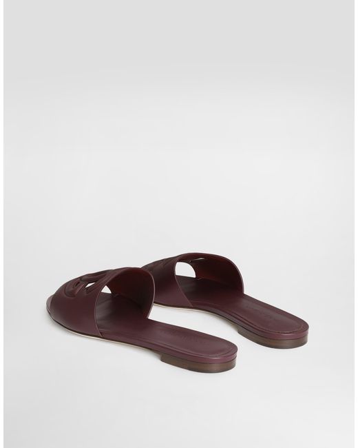 Dolce & Gabbana Brown Calfskin Sliders With Dg Logo