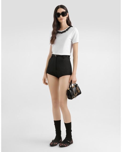 Dolce & Gabbana White Jersey T-Shirt With Lace And Dg Embroidery