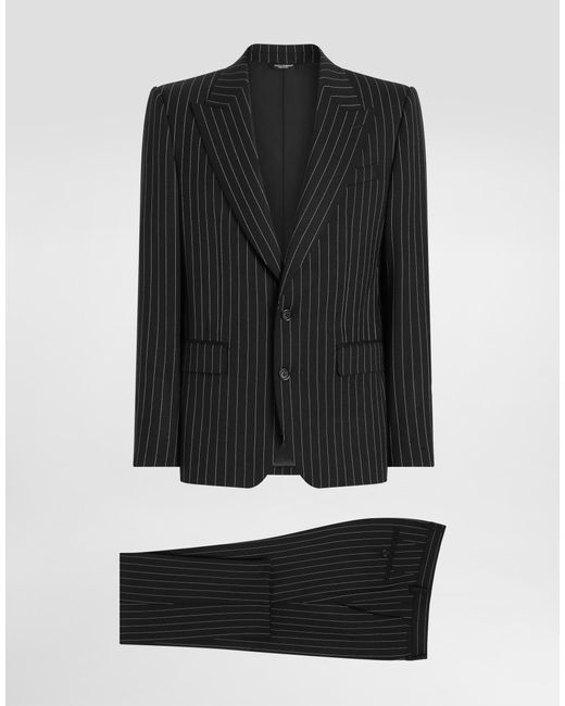 Dolce & Gabbana Black Single-Breasted Pinstripe Stretch Wool Sicily-Fit Suit for men