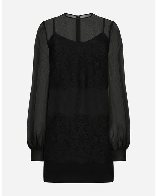 Dolce & Gabbana Black Organza Lace Inlay Mini Dress
