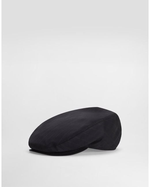 Dolce & Gabbana Black Virgin Wool Pinstripe Flat Cap for men