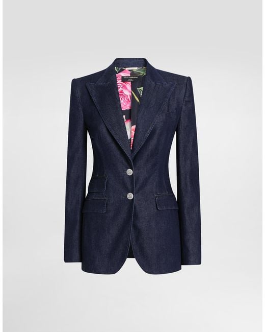 Dolce & Gabbana Blue Single-Breasted Denim And Silk Turlington Jacket