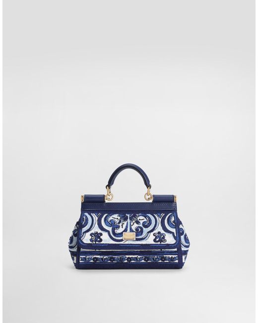 Dolce & Gabbana Blue Dg Exclusive Small Sicily Handbag With Majolica Embroidery