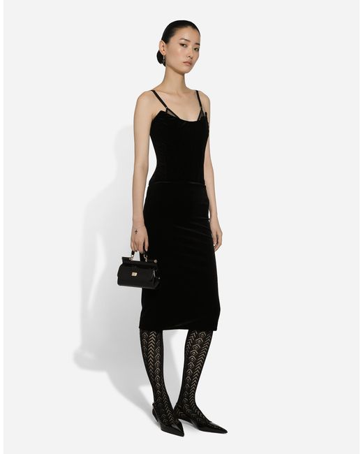 Dolce & Gabbana Black Velvet Calf-Length Corset Dress