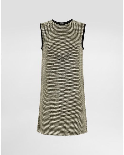 Dolce & Gabbana Green Short Crystal Mesh Dress