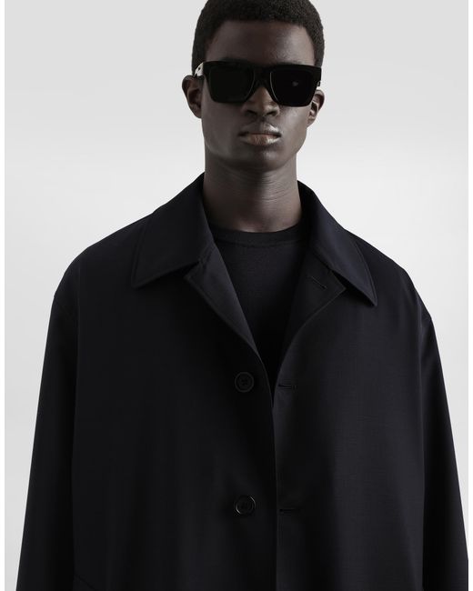 Dolce & Gabbana Blue Single-Breasted Wool Trench Coat for men