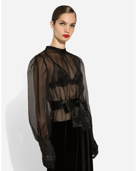 Dolce & Gabbana Black Silk Organza Velvet Maxi Dress