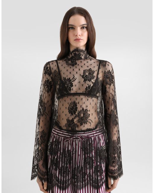 Dolce & Gabbana Black Lace Dress With High Neck