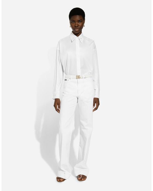 Dolce & Gabbana White Long-Sleeved Cotton Shirt With Embroidered Collar