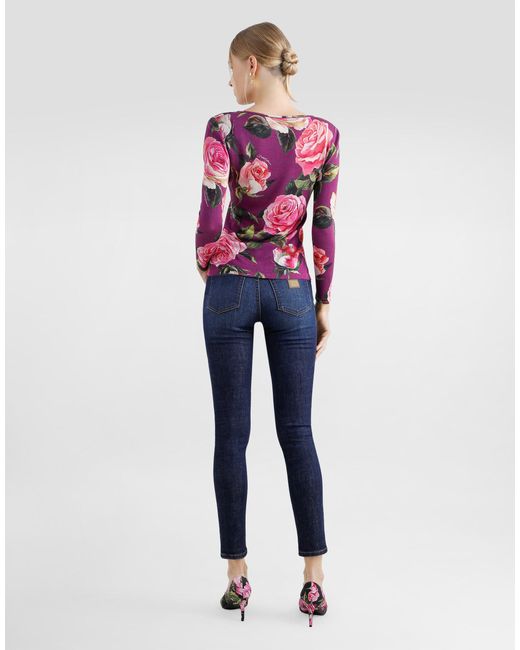 Dolce & Gabbana Pink Seidenpullover Rosenprint