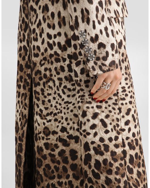 Dolce & Gabbana Natural Leo- Brocade Single-Breasted Coat With Jewel Buttons