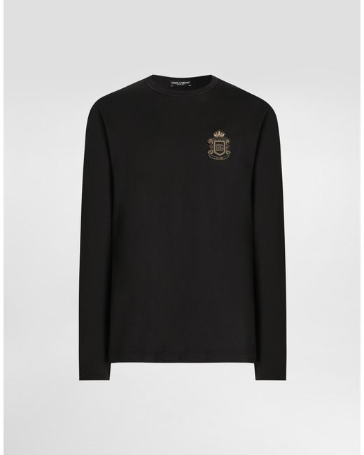 Dolce & Gabbana Black Cotton T-Shirt With Heraldic Patch for men