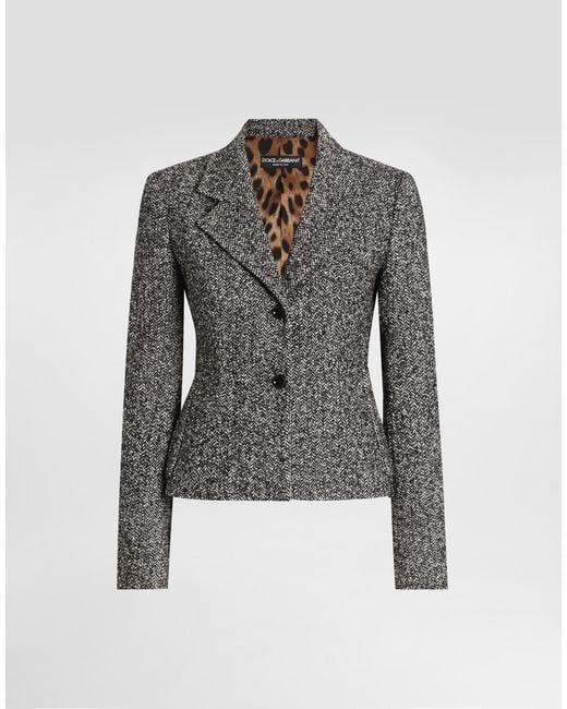 Dolce & Gabbana Single-Breasted Chevron Jacket Gray