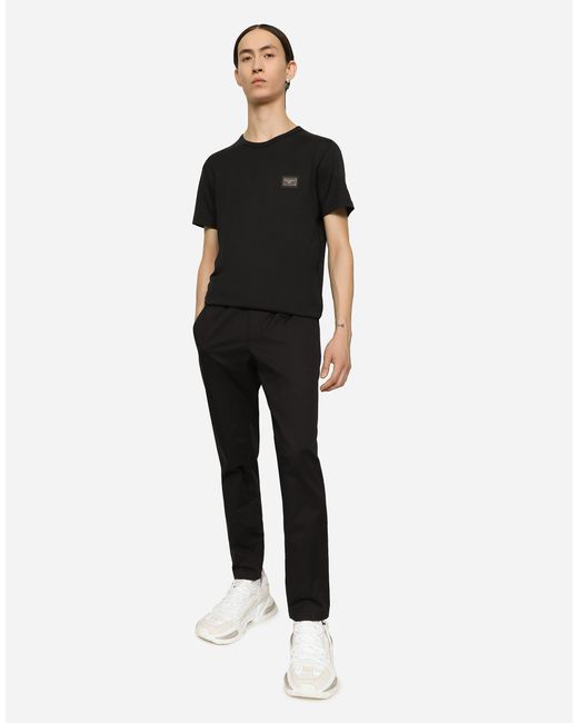 メンズ Dolce & Gabbana ジョギングパンツ ストレッチコットン プレート Black