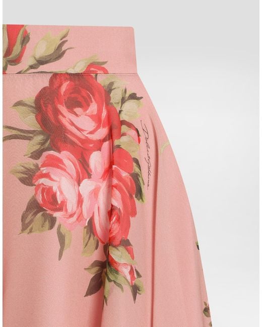 Dolce & Gabbana Pink Rose Bouquet-Print Chiffon Circle Skirt