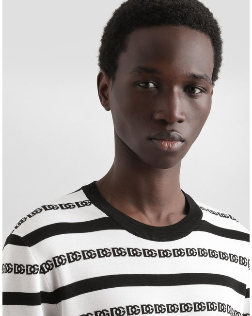 Dolce & Gabbana White Silk Crew-Neck Pullover With Logo for men