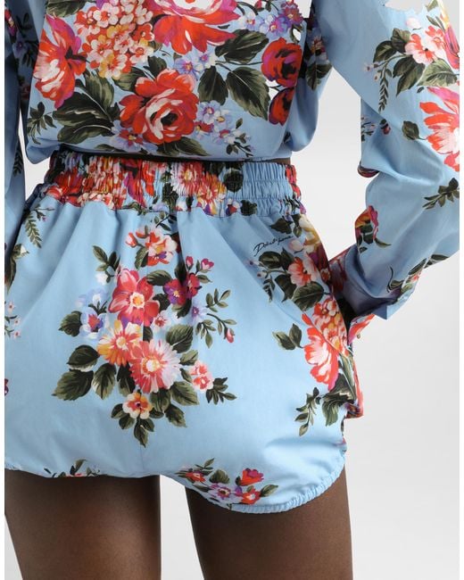 Dolce & Gabbana White Flower Bouquet-Print Cotton Poplin Culotte