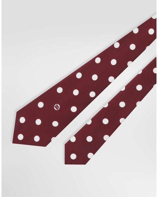 Dolce & Gabbana White Polka Dot-Print Silk Twill Tie for men