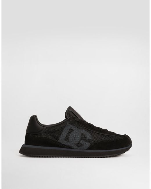 Dolce & Gabbana Black Mixed-Material Dg Cushion Sneakers for men