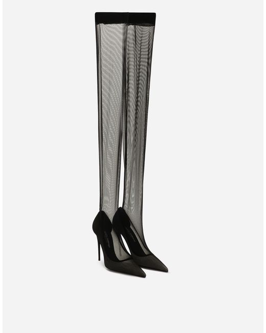 Dolce & Gabbana Black Kim Dolce&gabbana Stretch Tulle Thigh-high Boots