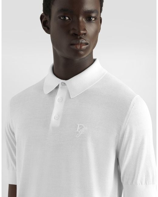 Dolce & Gabbana White Silk Polo-Shirt With Logo Embroidery for men