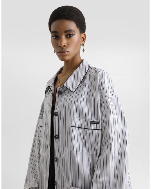 Dolce & Gabbana White Vanity Striped Poplin Shirt