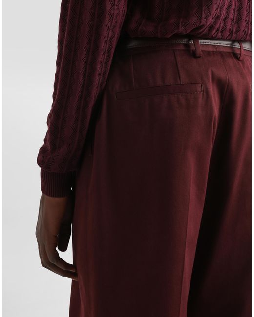 Dolce & Gabbana Purple Cotton Gabardine Pants With Double Darts for men