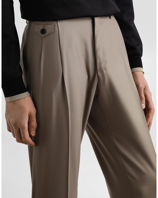 Dolce & Gabbana Gray Double-Fold Wool Canvas Trousers for men
